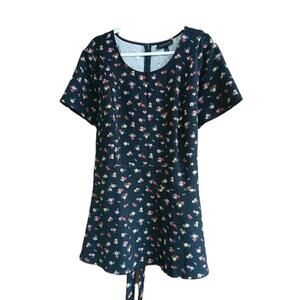 Lane Bryant Black Floral Tie Waist Pelum Blouse Women’s Size 28 NWOT